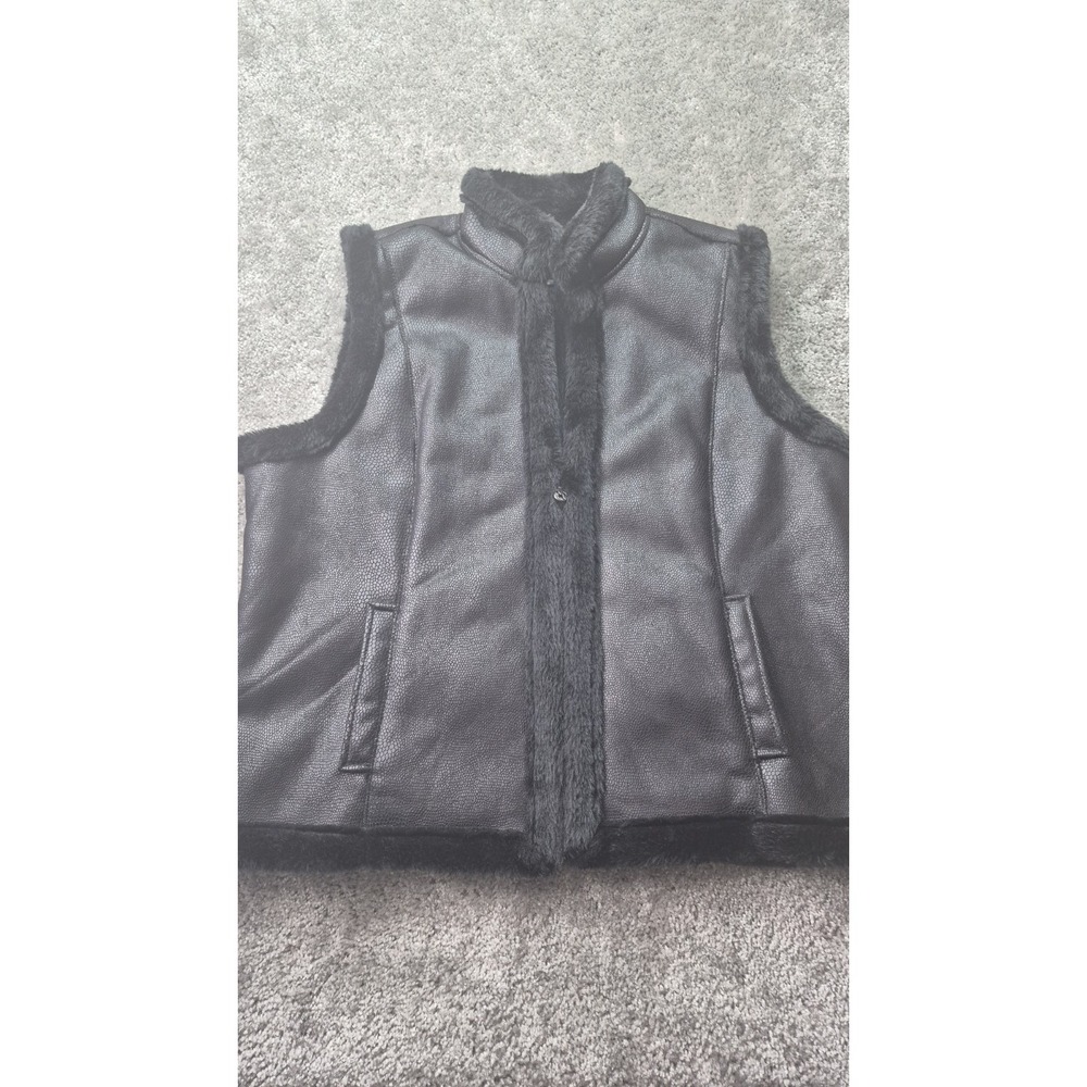 JACLYN SMITH Black Faux‎ Fur Lined Vegan Suede Snake Leather Vest Jacket XXL 2XL